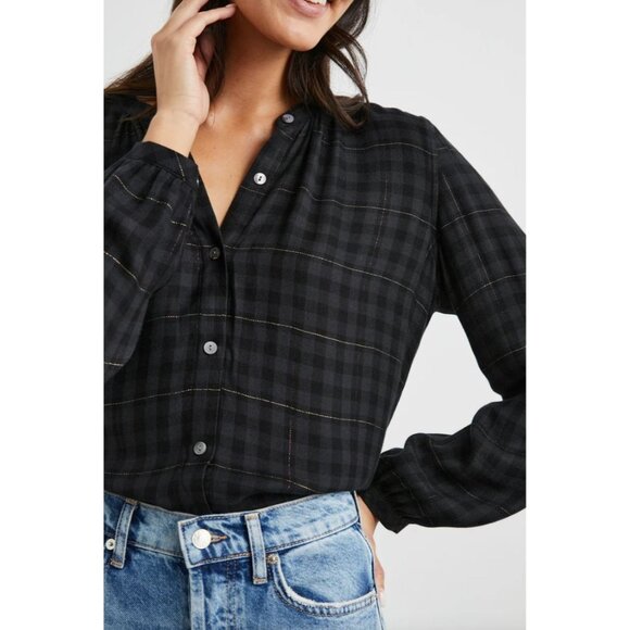 Rails Womens Small Eloise Ebony Tinsel Black Button Up Blouse Long Sleeve Shirt - Picture 1 of 11